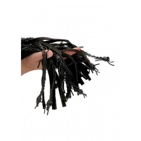 Черная многохвостая плетеная плеть Leather Suede Barbed Wired Flogger - 76 см.