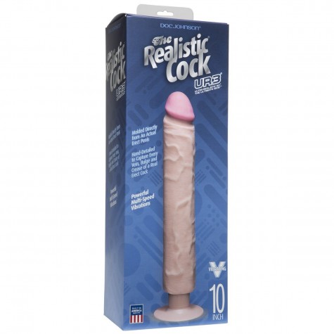 Телесный вибратор-реалистик The Realistic Cock ULTRASKYN Without Balls Vibrating 10” - 29,2 см.