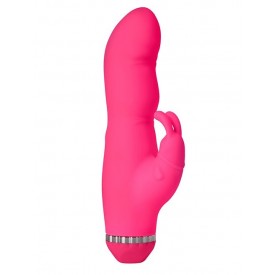 Розовый вибратор с клиторальным стимулятором PURRFECT SILICONE DELUXE DUOVIBE - 17,5 см.